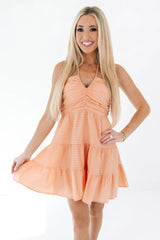 Gingham To Go Dress - Peach