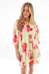 The Alara Puff Sleeve Dress - Lime