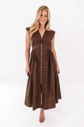 Take The Long Route Midi Dress - Brown