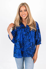 The Stevie Puff Sleeve Tunic - Navy/Blue