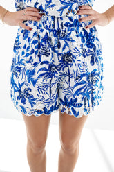The Hayden Eyelet Shorts - White/Blue