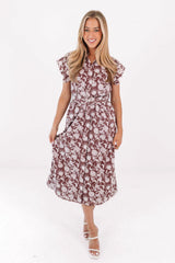 The Faye Belted Button Up Midi Dress - Brown
