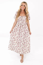 Perfect In Peonies Midi Dress - Cream