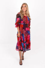 The Jade Square Ruched Midi Dress - Multi