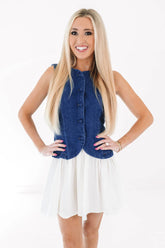 Giddy Up Dress - Denim/White