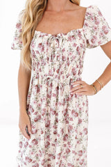 Perfect In Peonies Midi Dress - Cream