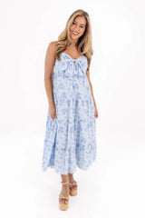 The Nicole Bow Midi Dress - Blue
