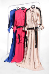 Watermelon Casual Shirt Collar Waist Belt Dress