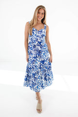 The Hayden Eyelet Midi Dress - White/Blue