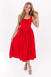 Crazy About You Midi Dress - Red