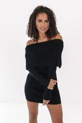 Off The Top Sweater Dress - Black