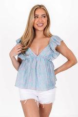 Popping Petals Top - Blue