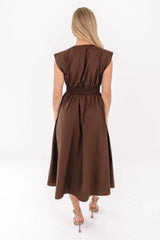 Take The Long Route Midi Dress - Brown