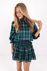 The Jordyn Long Sleeve Bow Top - Green Plaid
