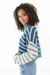 Candy Stripe Cropped Sweater - Teal
