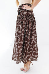 Paisley Perfection Midi Skirt - Brown
