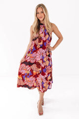 Optical Illusion Midi Dress - Burgundy