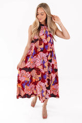 Optical Illusion Midi Dress - Burgundy