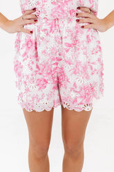 The Claire Eyelet Shorts - White/Pink