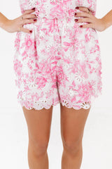 The Claire Eyelet Shorts - White/Pink