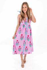 Happy Hydrangeas Midi Dress - Pink