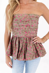 Playful Puffs Top - Brown Floral