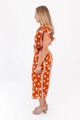 The Aubrey Belted Button Up Midi Dress - Burnt Orange