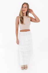 Such A Flirt Midi Skirt - White