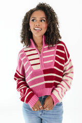 Candy Stripe Cropped Sweater - Pink