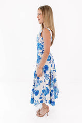 Chasing The Blues Midi Dress - Cream/Blue