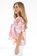 The Mollie Puff Sleeve Top - White/Pink