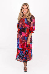 The Jade Square Ruched Midi Dress - Multi