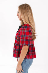 The Hollin Tie Top - Red Plaid