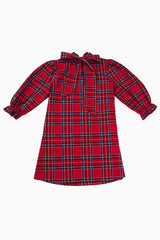 The Hollin Long Sleeve Bow Tween Dress - Red Plaid