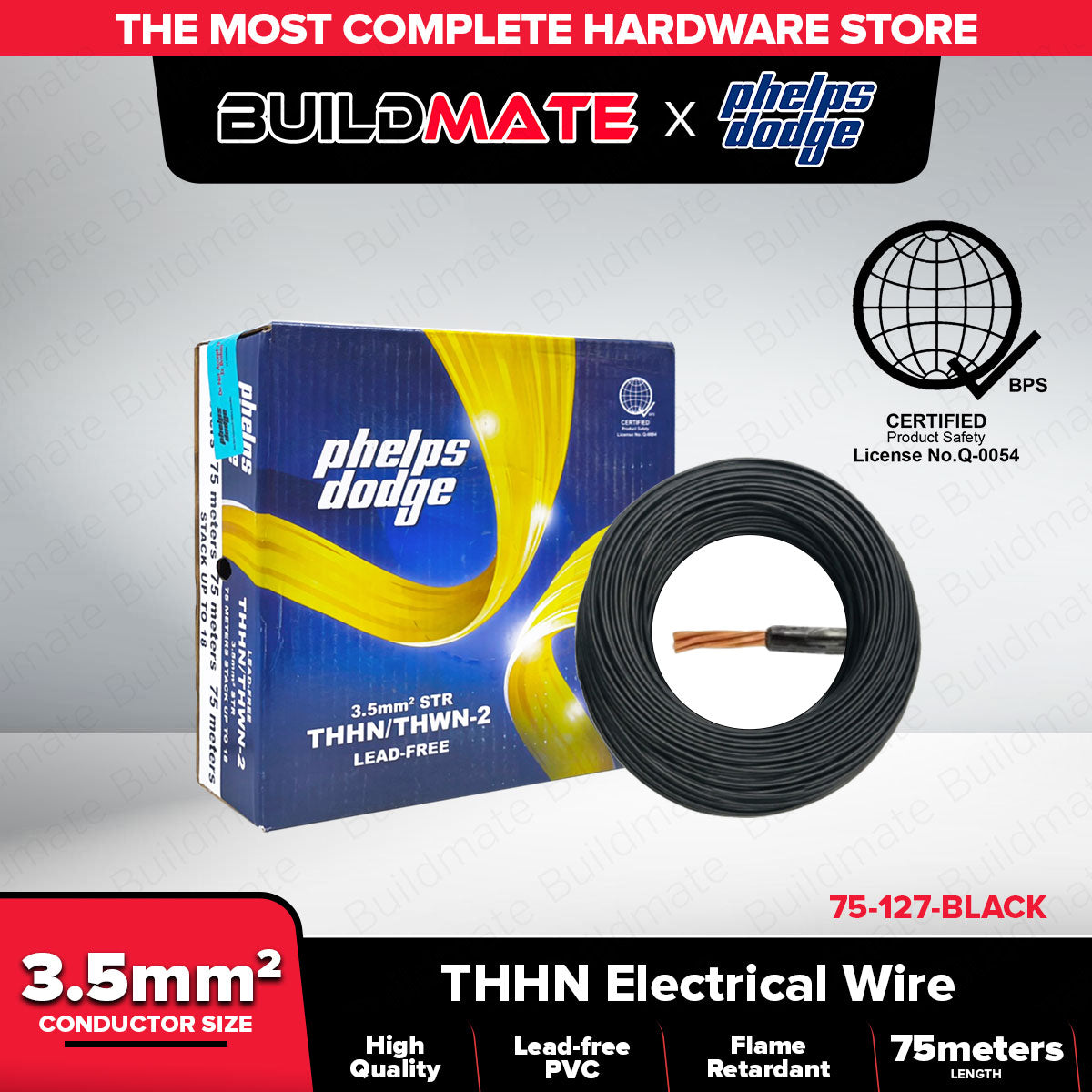 BUILDMATE Phelps Dodge THHN THWN-2 Electric Wire 2.0mm² / 3.5mm² Stranded Copper Building Wire Cable Flame Retardant PVC Nylon