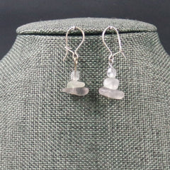 White Clear Sea Glass Bead Dangle Earrings