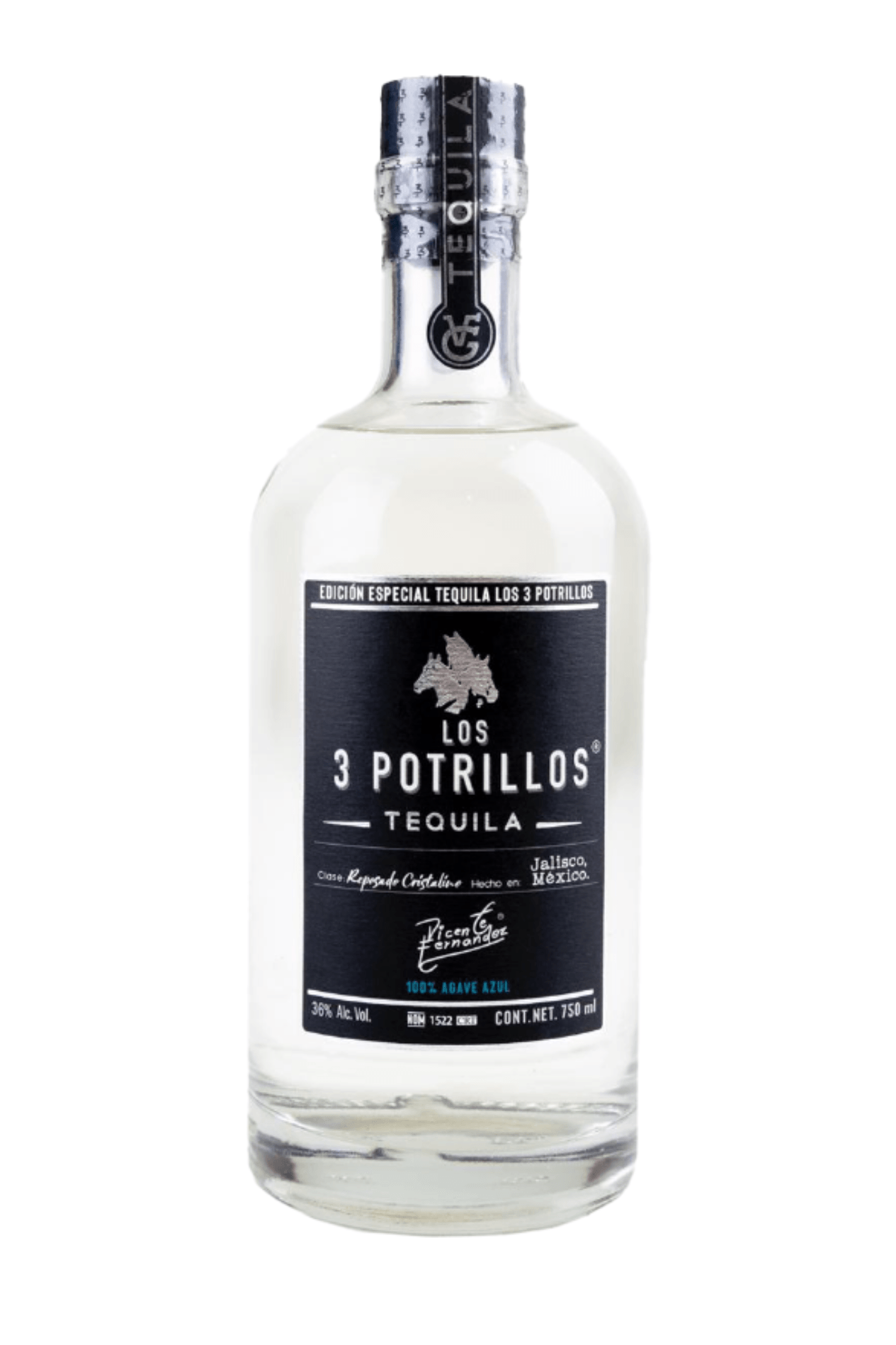 TEQUILA LOS 3 POTRILLOS REPOSADO CRISTALINO 750 ML - Vinosylicores.com