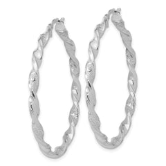 14k White Gold Polished and Textured Twisted Hoop Earrings - 2