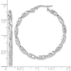 14k White Gold Polished and Textured Twisted Hoop Earrings - 2