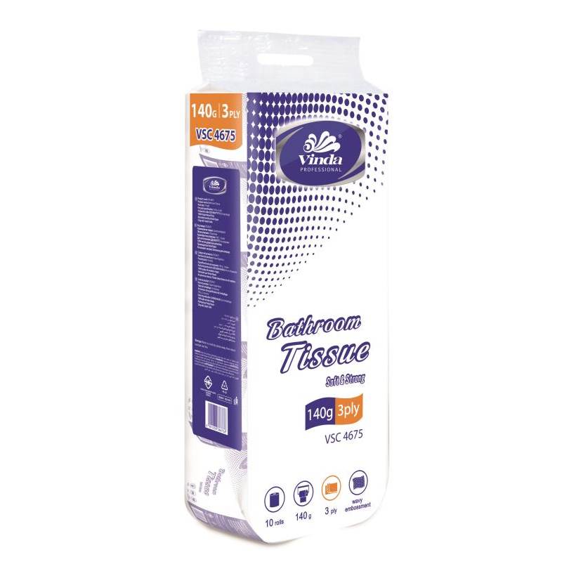 Premium Quality Set of 10 Vinda VSC4675 Bathroom and Toilet Tissue Roll (140 Gram, 18.5 GSM) - Deczo