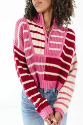 Candy Stripe Cropped Sweater - Pink