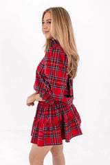 The Hollin Long Sleeve Bow Top - Red Plaid