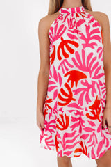 The Lara High Neck Dress - Pink