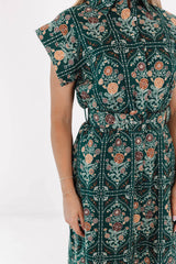 The Hazel Belted Button Up Midi Dress - Hunter Green