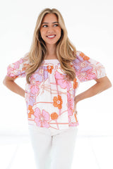 The Mollie Puff Sleeve Top - White/Pink