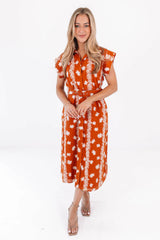 The Aubrey Belted Button Up Midi Dress - Burnt Orange