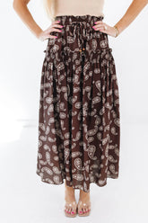 Paisley Perfection Midi Skirt - Brown