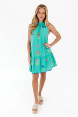 The Polly High Neck Dress - Teal