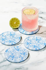 Chinoiserie Acrylic Coaster Set - White/Blue