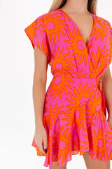 The Mara Wrap Romper - Hot Pink